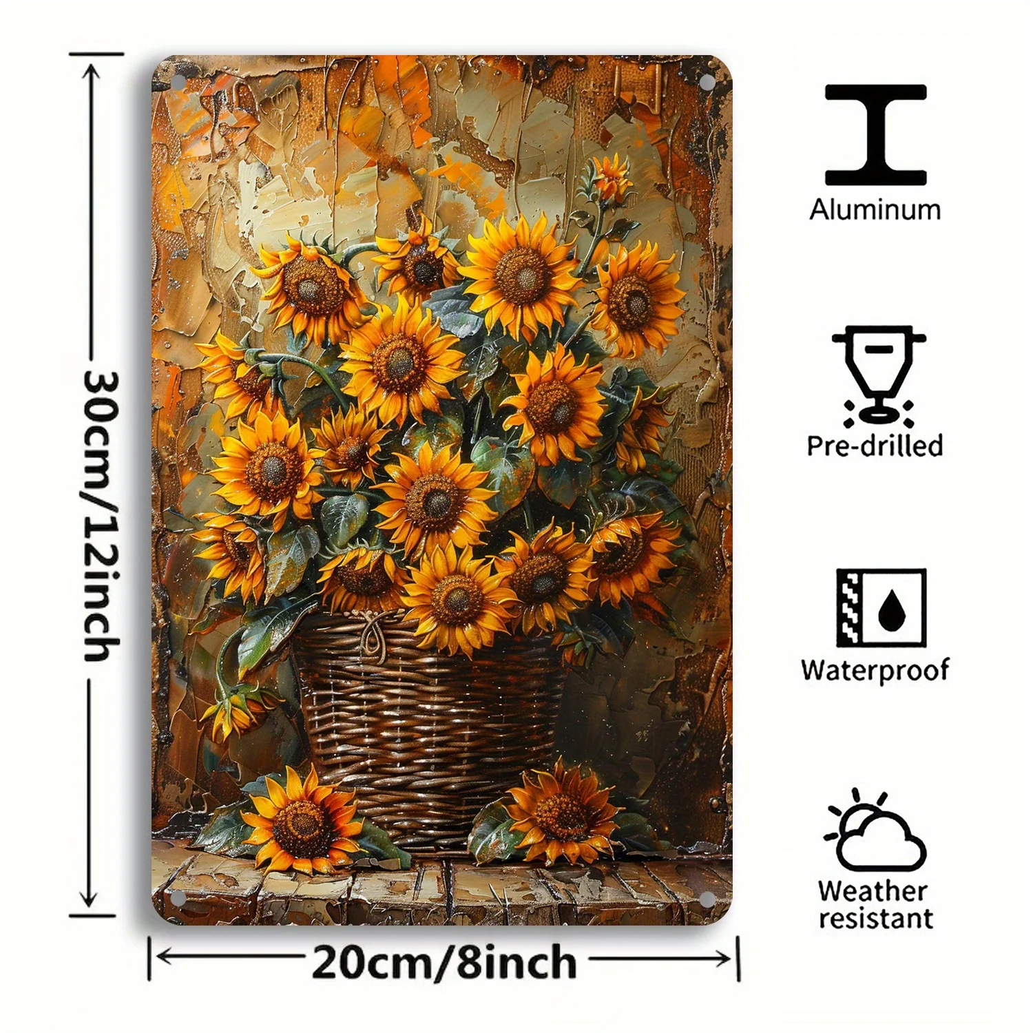 Rustic Sunflower Metal Wall Art Vintage Iron Decorative Sign 8x12 Inch Farmhouse Kitchen Wall Decor for Home Cafe Bar Men's Cave