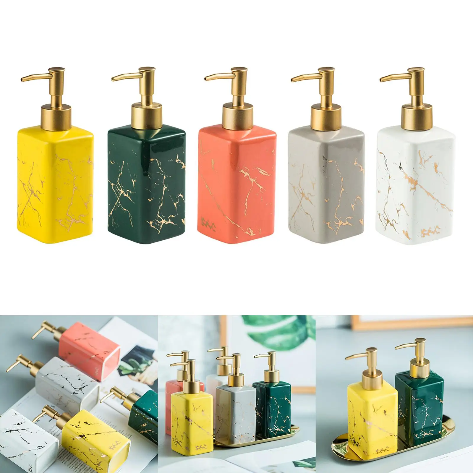 Soap Dispenser Marble Pattern Organizer Liquid Soap Lotion Dispenser for Kitchen