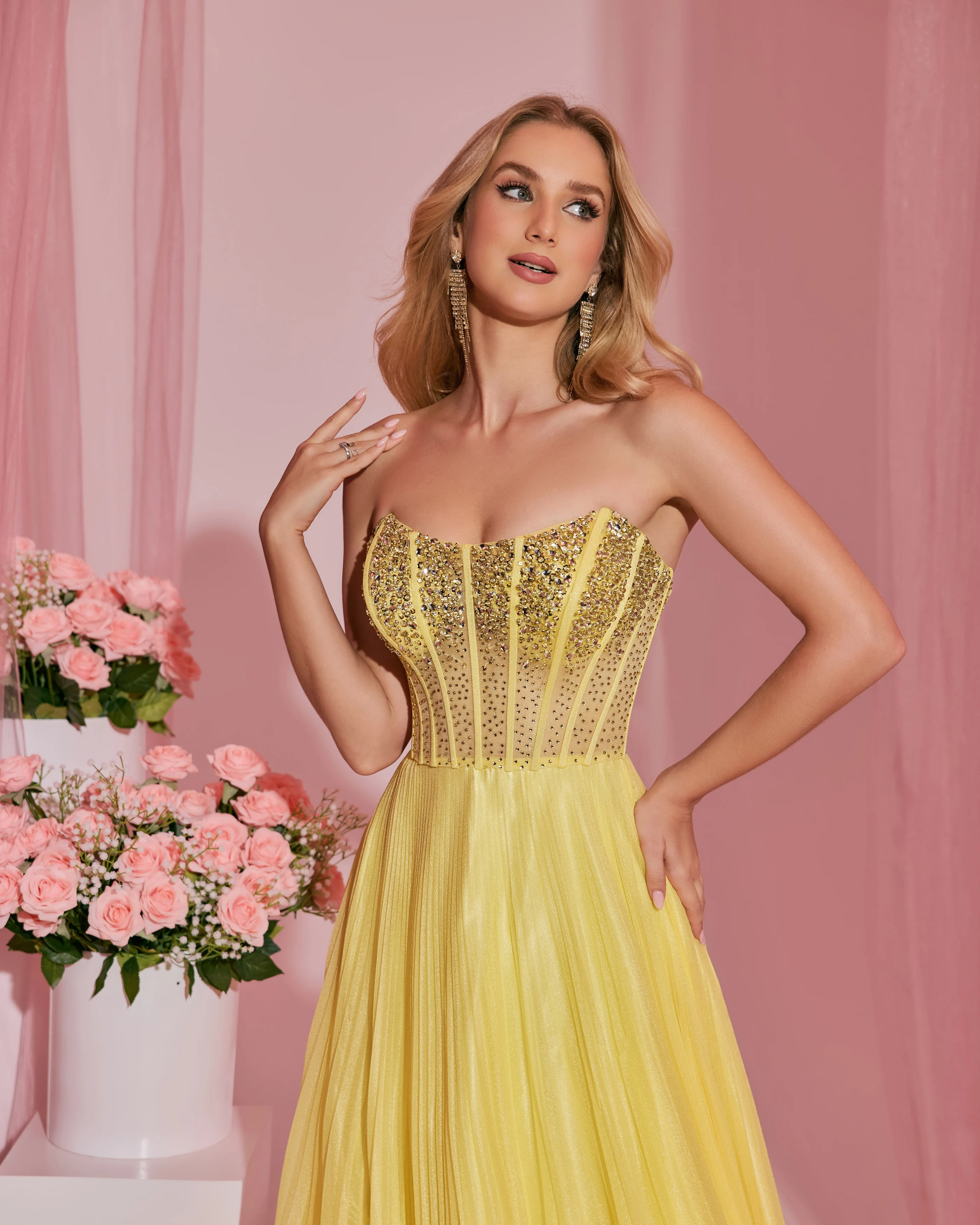 شاليمار تشانغ فساتين السهرة الصفراء الفاخرة حسب الطلب