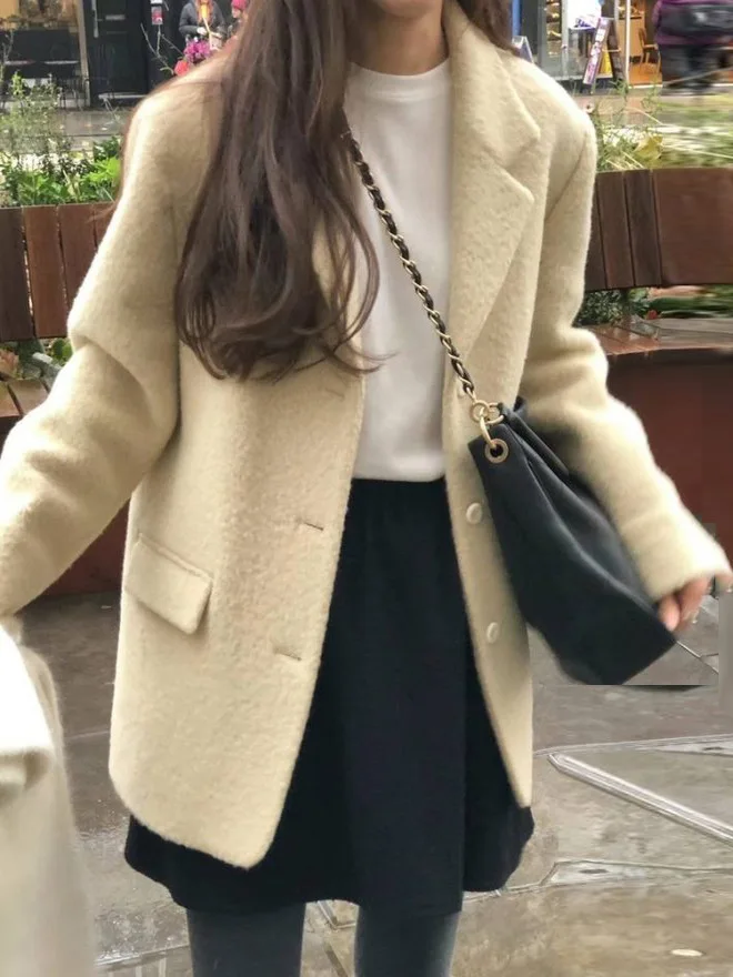 

Осенне-зимнее шерстяное пальто женское Hepburn Sle маленького размера Ele Aosphere Sensation для поездок на работу, прямая трубка