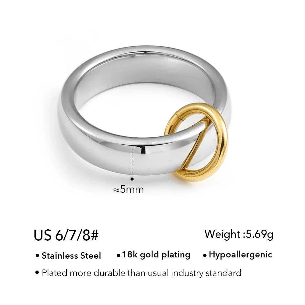 Two-Tone Stainless Steel Ring for Women - 18K Gold Plated Cocktail Jewelry
