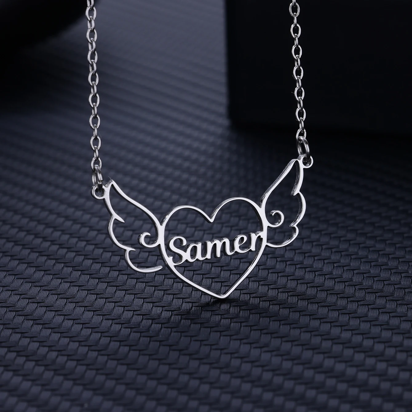 Custom Angel Wings Heart Name Necklaces For Women Stainless Steel Customized Pendant Necklace Personalized Neck Chain Jewelry