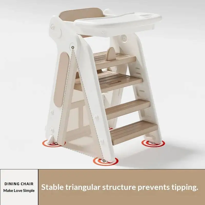 子供用多機能椅子 プラスチック製折りたたみベビーシート 幼児用ダイニングハイチェア 高さ調節可能 取り外し可能なトレイ 安全ハーネス付き