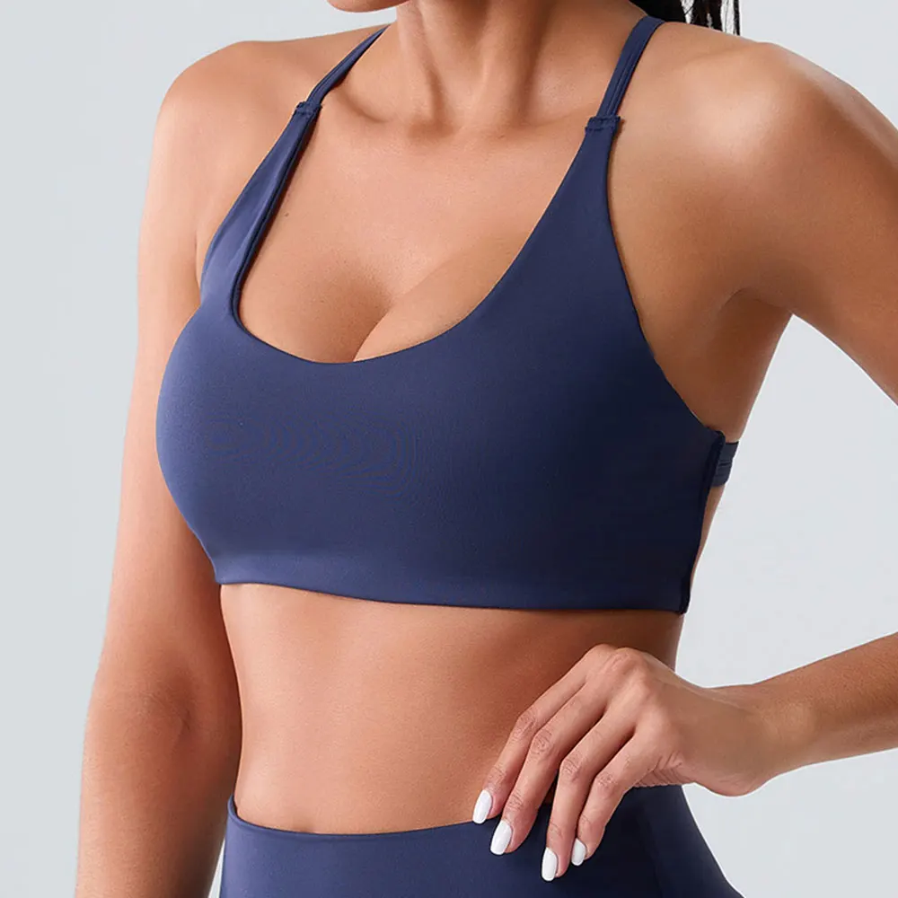 

Women's Sports Bras Sexy Cross Straps Back Breathable Impact Yoga Underwear Running Fitness Gym Padded Bralette Tops Yoga Vest
