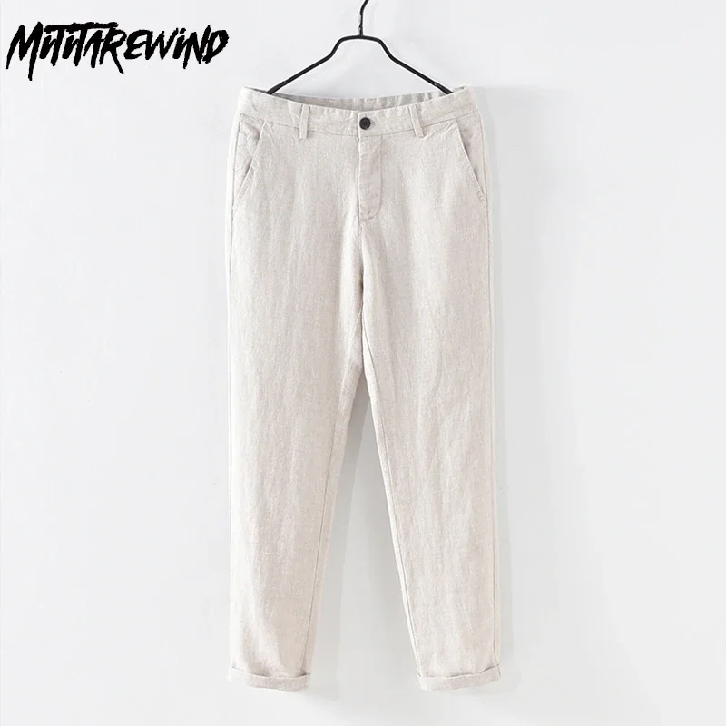 

Suit Style 100% Linen Pants Men Spring Summer Baggy Pants Man Solid Color Straight Pants Breathable Daily Casual Pants Simple