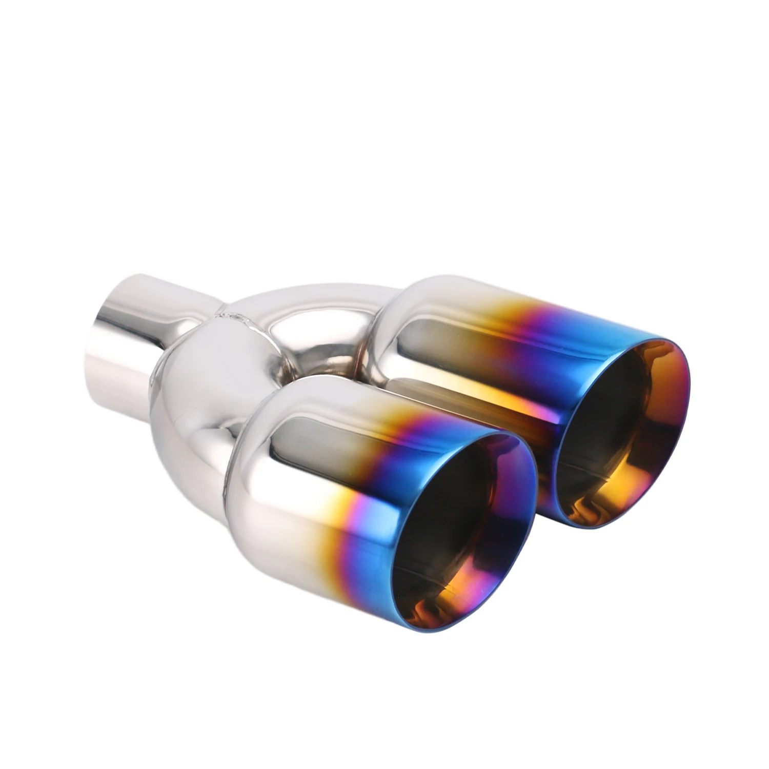 1PCS 2.5'' In 3.5'' 4'' OUT Car Double Muffler Tip Burnt Blue Universal Exhaust Pipe Stainless Steel Tailpipe
