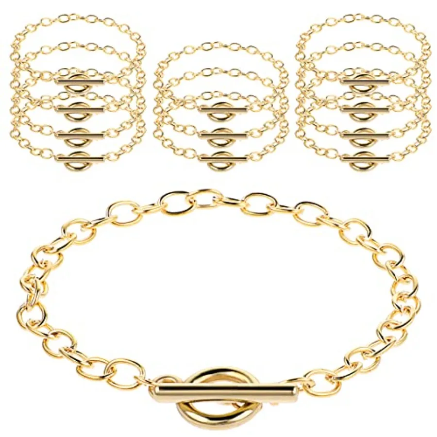 

12 Pcs Bracelet Chains for Jewelry Making, Chain Bracelet for Women, Link Chain Bracelets with OT Toggle Clasp, Charm Bracelets
