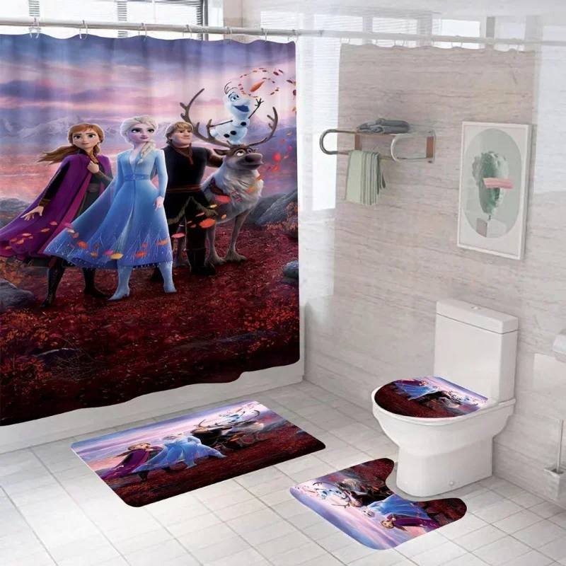 Disney Frozen Elsa And Anna Princess Shower Curtains Girls Bathroom Curtain 3D Fabric With Hooks Waterproof Bath Screen