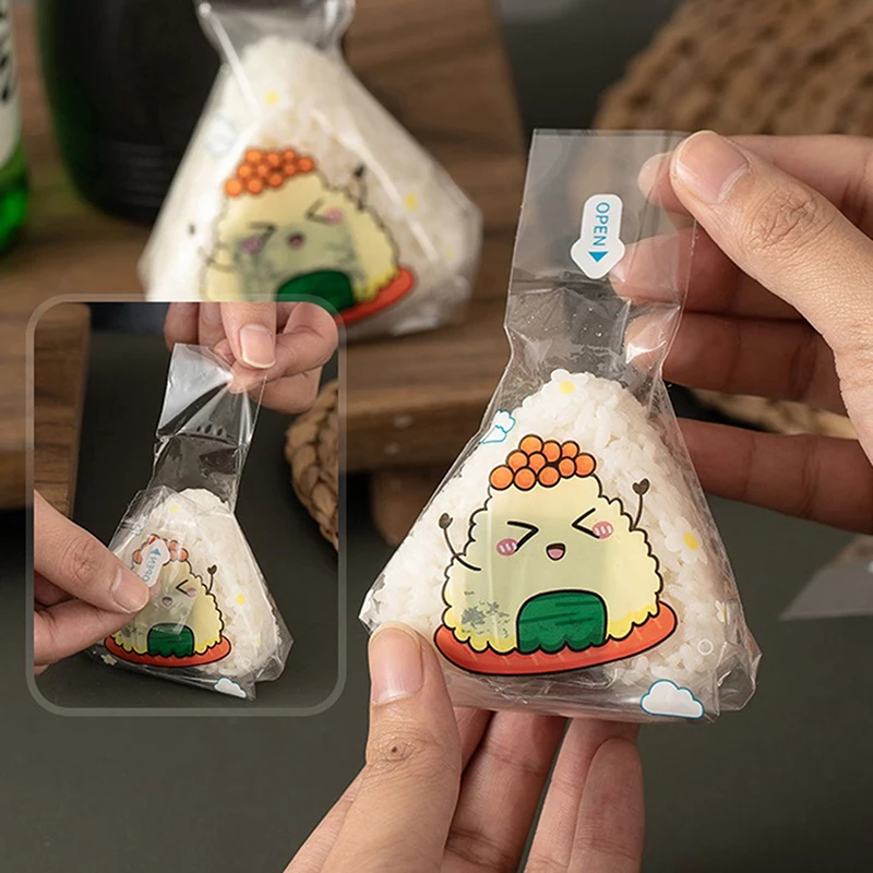 100 Pcs Lovely Cartoon Triangle Rice Ball Packing Bag Seaweed Onigiri Sushi Making Mold Tools Bento Accessories