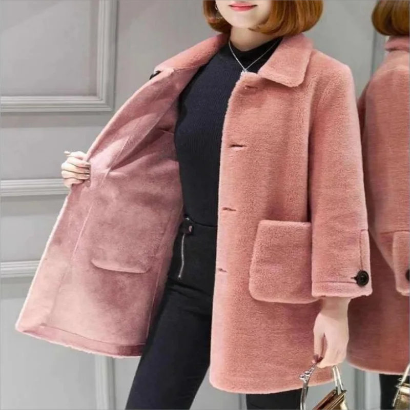 

Imitation Lamb Wool Coat Medium Long Particle Shearling Temperament Coat Skin Hair One Body Autumn And Winter Lamb Cashmere