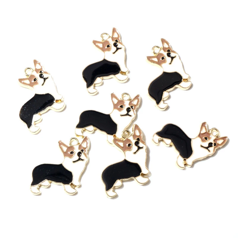 10pcs 25x23mm Enamel Corgi Dog Charms Pendant Cute DIY Jewelry Making Accessories for Earring Bracelet Necklace Craft Supplies