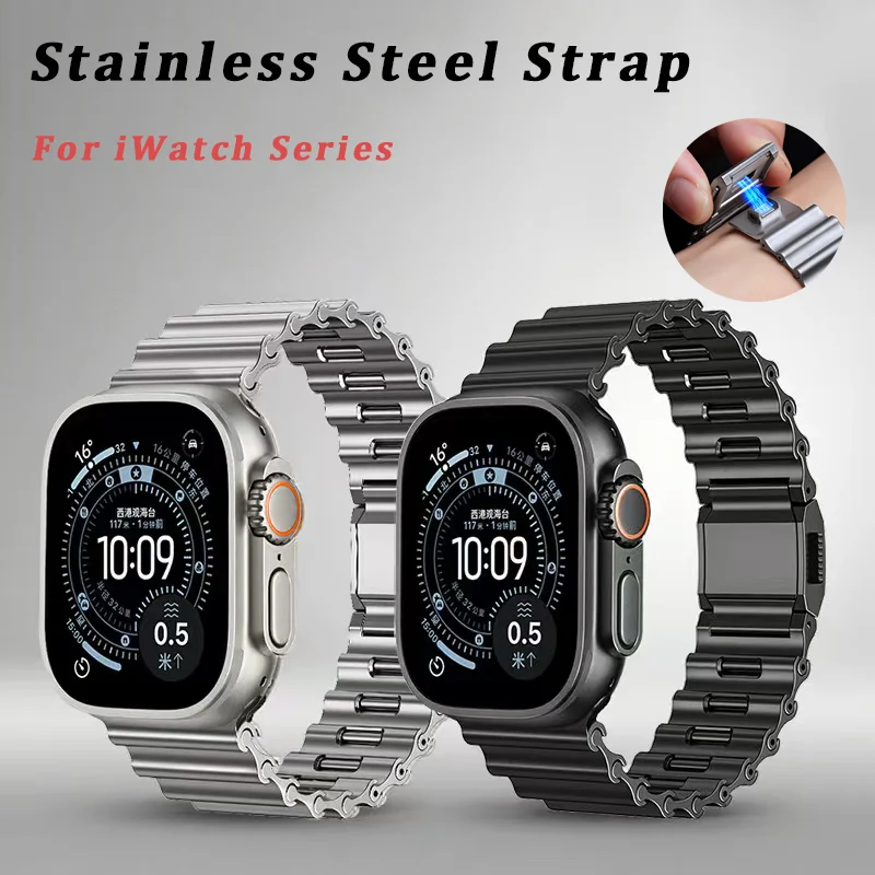 

Ocean Magnetic Strap for Apple Watch Ultra 2 3 Band 49mm 9 8 7 45mm 44mm Stainless Steel Bracelet IWatch S10 S11 46mm Wristband