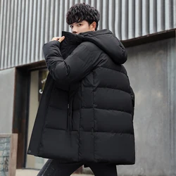 Nice Winter Pop Men's Hooded Mid-Length White Duck Down Jackets Outwear Thick Warm Parkas Youth Tops Windbreaker Long Down Coats