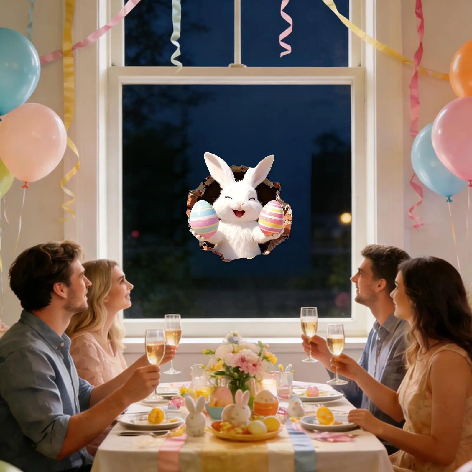 Easter Bunny Window Clings 2 Pieces Cute Cartoon Spring PVC Holiday Window Wall Toilet Stickers For Glass Mirror Toilet Seat