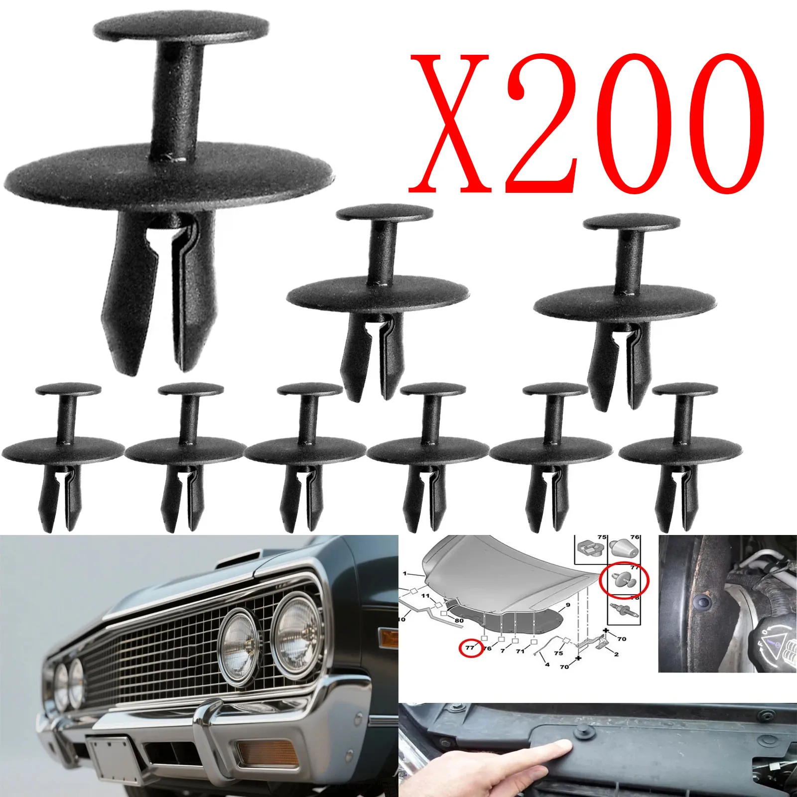10-200PCS Car Bonnet Bumper Rivet Clips Trim Grille Clips Fasteners For Peugeot 206 207 307 308 3008 Citroen C2 C3 C4 C6 C8