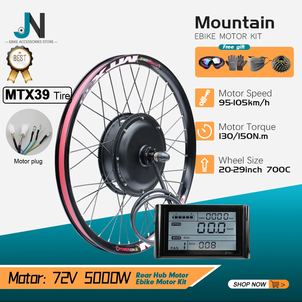 

MTX39 Rim 72V 5000W Ebike Conversion Kit Brushless Rear Hub Motor For Electric Bicycle Hub Motor Kit With Lcd display 20-29inch