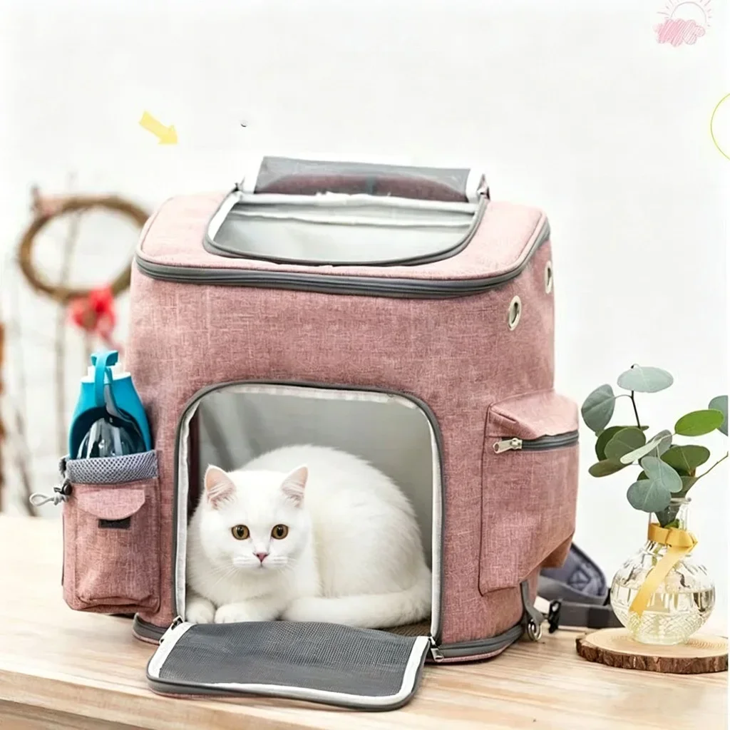 Foldable Cat Backpack, Large Capacity Travel Pet Carrier Bag with Adjustable Straps, Portable Dog Backpack Bag for Small Pets