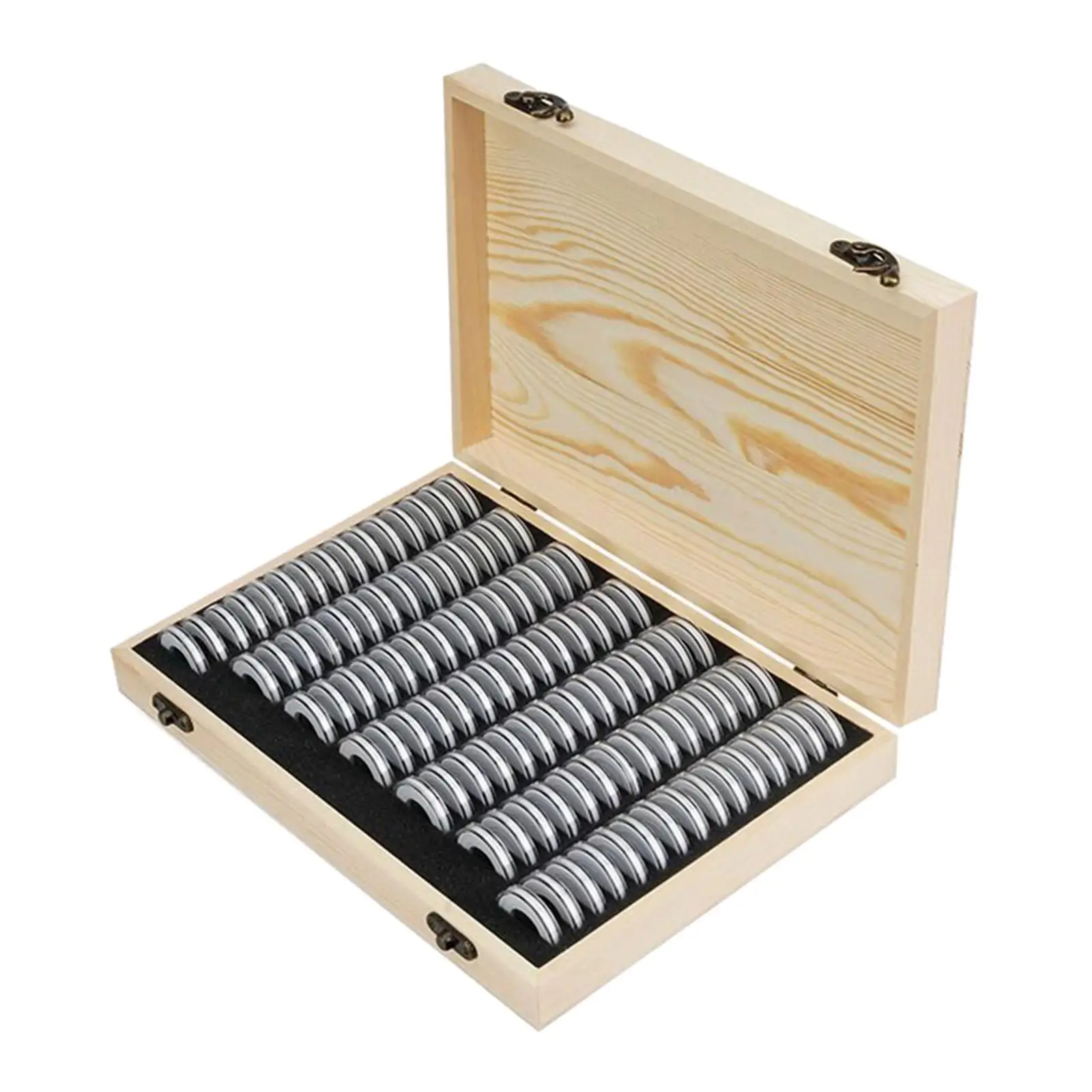 100x Capsules with Foam Gasket Holder Wooden Box Collection Supplies