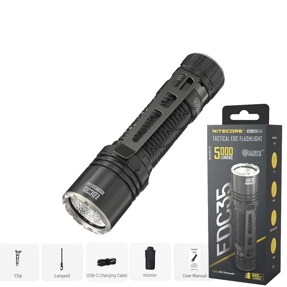 

NITECORE EDC35 Tactical EDC Flashlight UHi 40 MAX LED 5000LM 550M Torch Lanterns Built-in 6000mAh 21700 Li-ion Battery