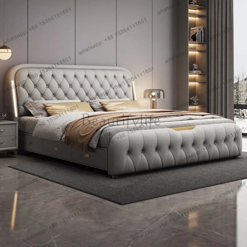 XX.Safe Leather Bed Multifunctional Storage Modern Human Dog Queen Floor Bed Simple Sleeping Letto Matrimoniale Trendy Furniture