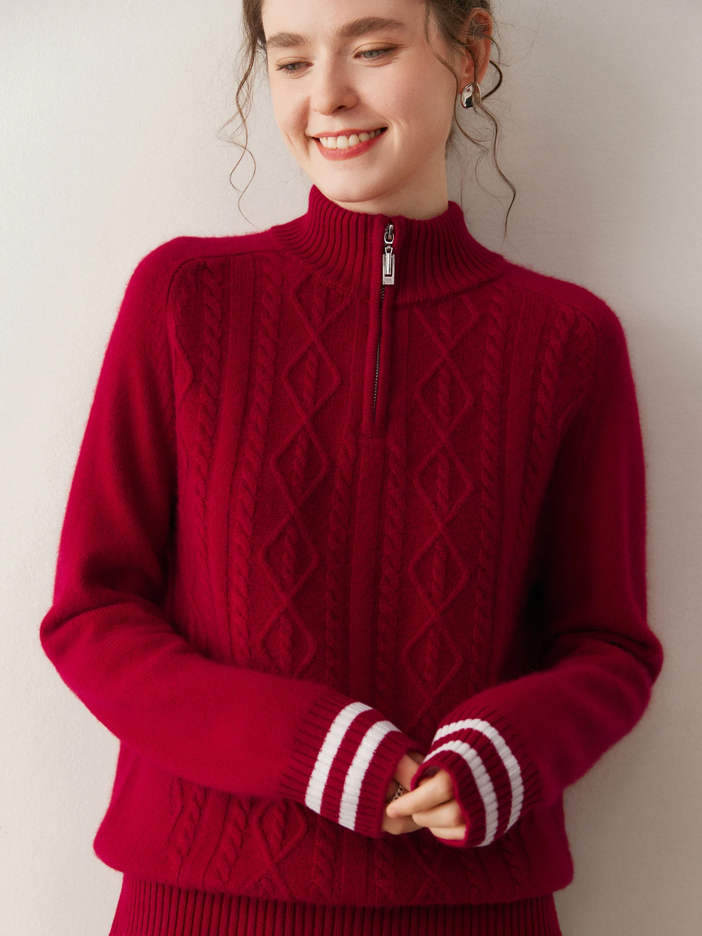 

TLOML High Quality Women's 100% Cashmere Sweater Thicken Half Zipper Mock Neck Pullover Long Sleeve Casual Style Cashmere Tops