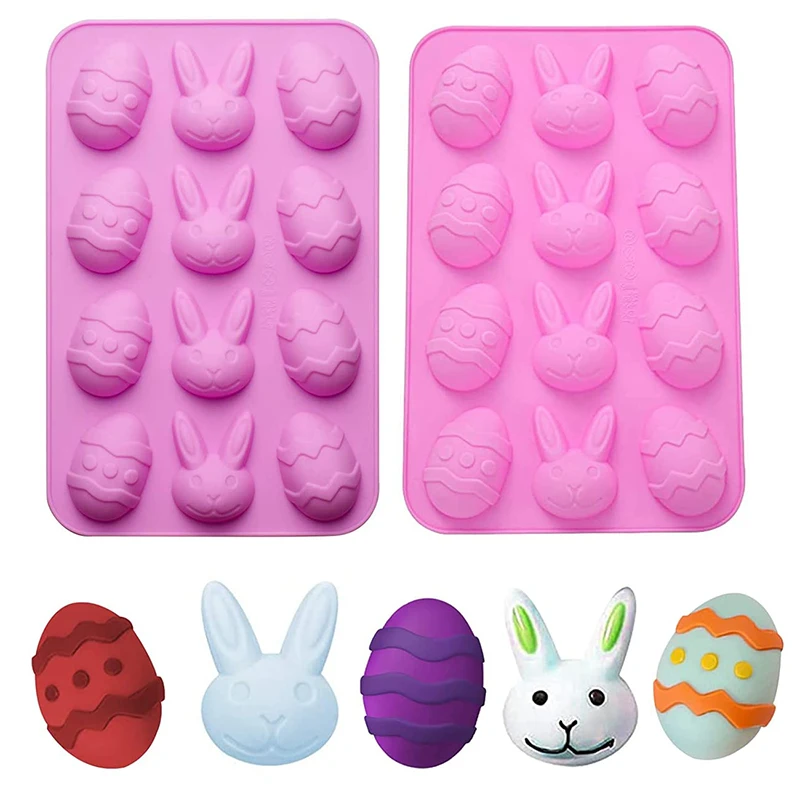 Easter Chocolate Molds Silicone, Bunny Egg Gummy Candy Molds Silicone Shapes for Baking Resin Soap Wax Melts Ice Cube Jelly