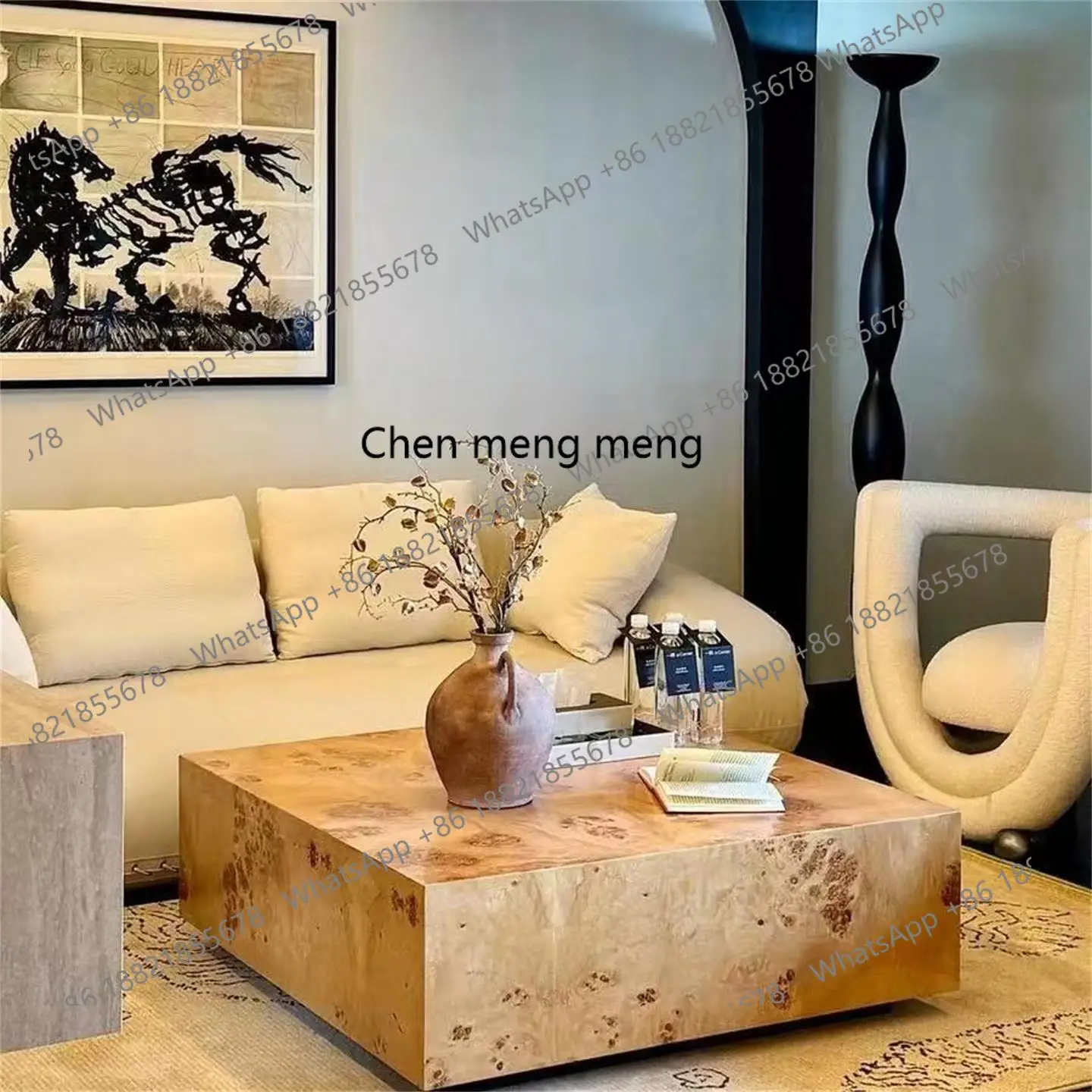 

French antique natural leather coffee table solid wood parquet square retro wabi sabi tea table advanced sense