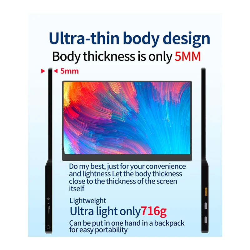 Monitor portátil de jogos com retroiluminação LED, tipo C HD para Switch, PC, TV Box, EU Plug, 15,6 pol, 1920x1080