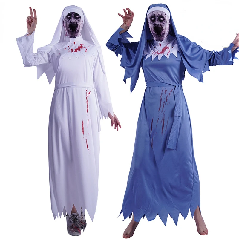 Costume de fête d'Halloween pour femme, festival de fantômes, horreur, sang teinté, zombie, nonne, adulte, fille