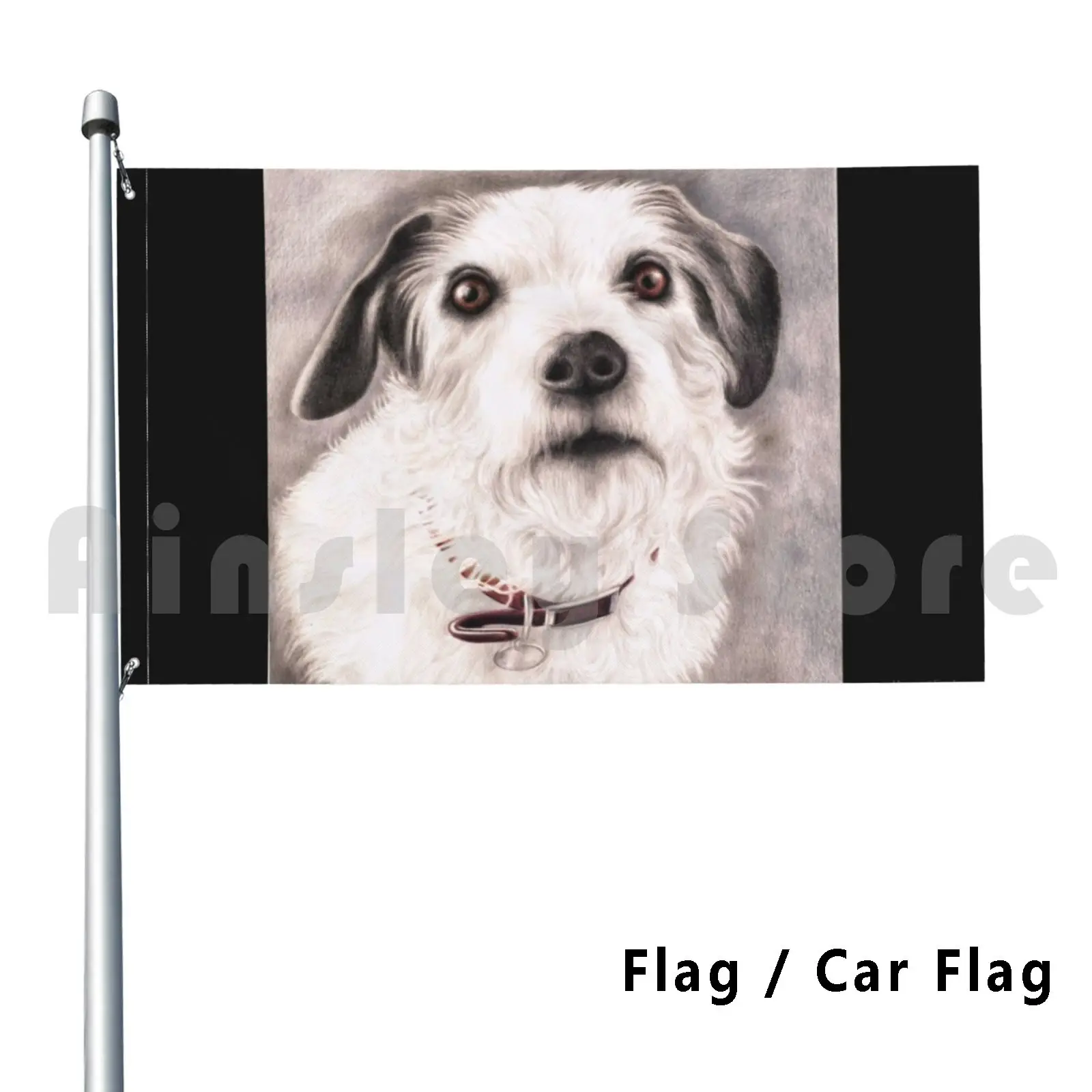 Flag Car Flag Paddy The Great 3195 Jack Russell Terrier Canine Dog Black White Portrait Margaret