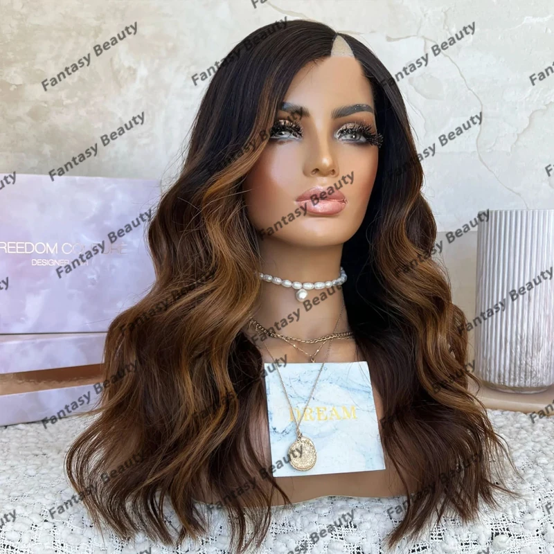 

Fantasy Beauty 100% Remy Human Hair Natural 1x4 Size V Part Wigs for Black Women Glueless 180Density Ombre Copper Brown Wigs