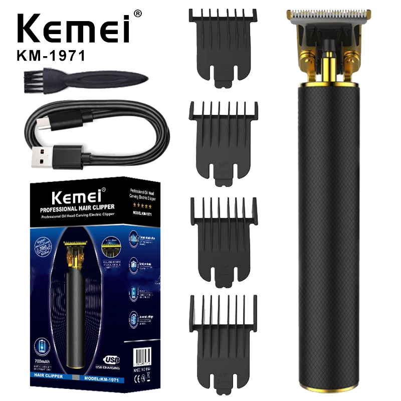 Kemei ที่ตัดขนไฟฟ้า T9 USB สำหรับผู้ชายเครื่องตัดผมแบบชาร์จไฟได้เครื่องโกนหนวดสำหรับผู้ชายที่ตัดผมเครื่องเล็มหนวดทางเทคนิค