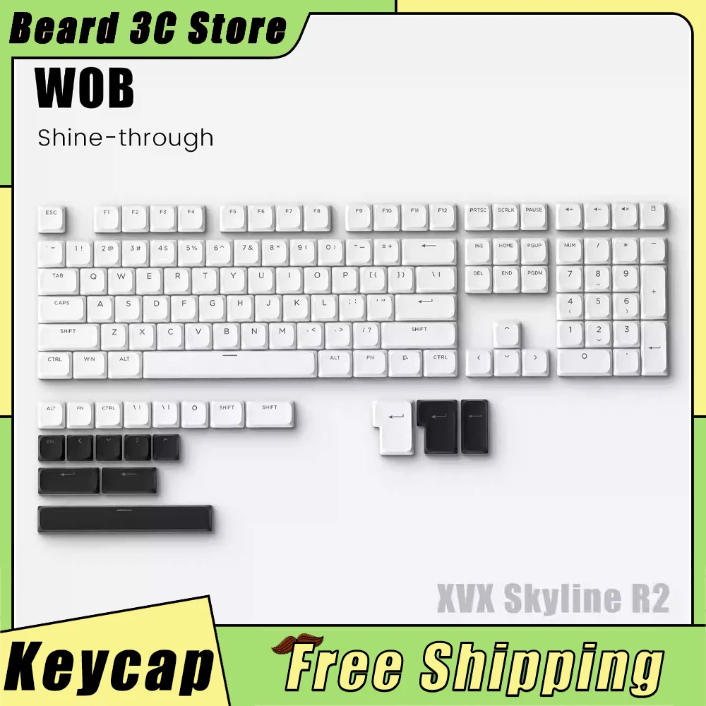 XVX BOW Shine Through Low Profile Keycaps Skyline R2 Double-Shot PBT Key Cap Compatible ASIN US/ISO UK Black/White Custom Gift