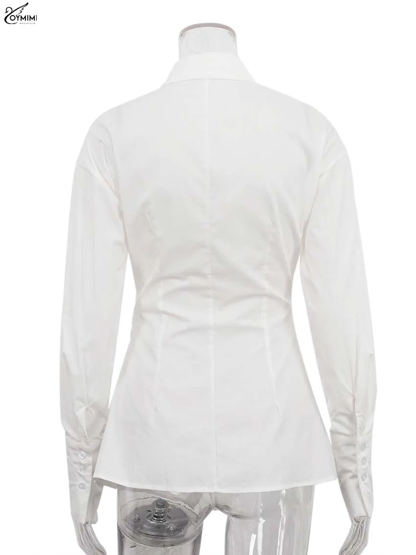 Oymimi Elegant White Cotton Women's Shirt Fashion Long Sleeve Turn-Down Collar Solid Shirts Casual New Single Breasted Blouses