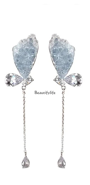 

Crystal Gradient Blue Earrings High Sense Tassel Unique Graceful Earrings