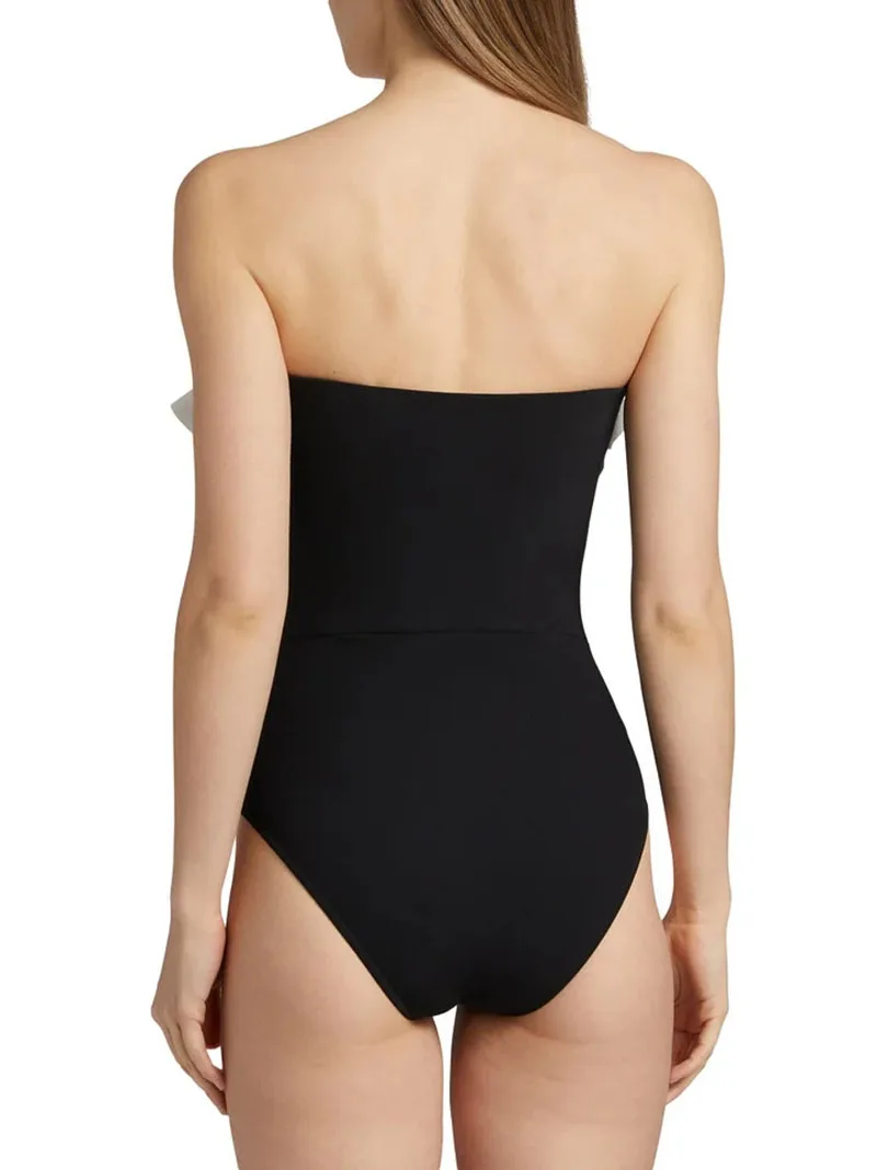 Women's Ruffled One-piece Swimsuit New-Style Off-Shoulder Black White Maxi Dress Beach Vacation Style Summer Holiday Swimwear