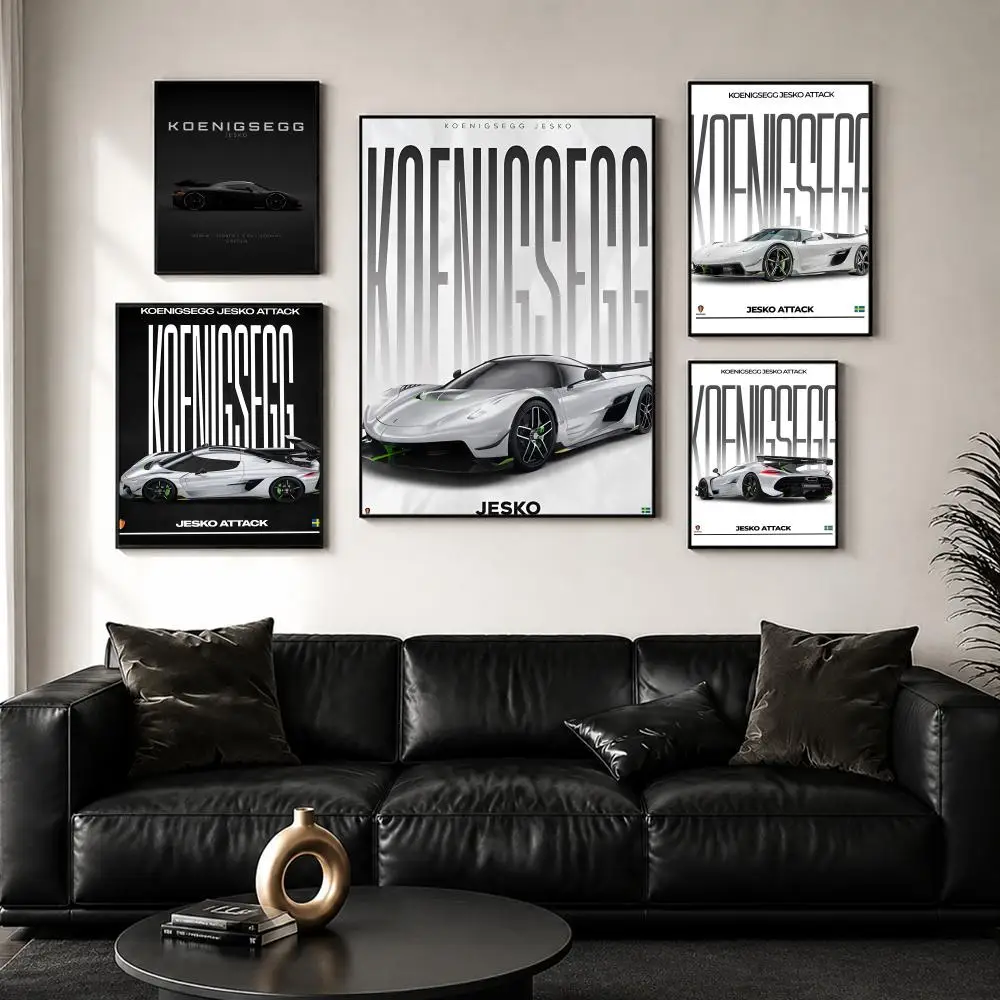 K-Koenigsegg Jesko Black Painting Calligraphy Wall Art Canvas Poster Premium Home Decor Print for Living Room Bedroom