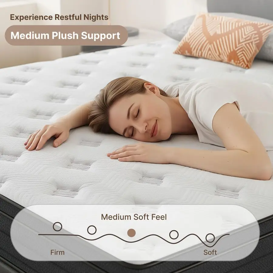 Materasso di dimensioni, materasso ibrido a molle insacchettate da 12 pollici a 5 zone con memory foam in gel per alleviare la pressione Amp Peaceful Sleep, F medio