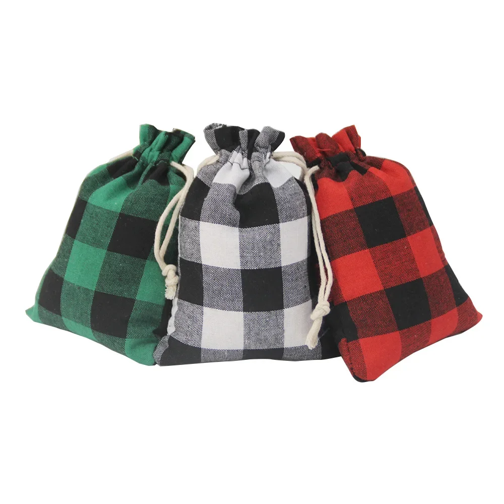 Christmas Plaid Cotton Drawstring Bag Set, Advent Calendar, Candy Wrap Bag, Christmas Gift Bag