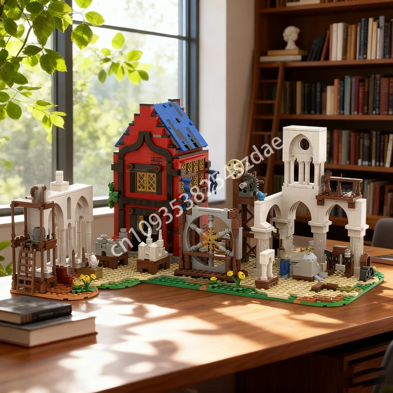 

1187 шт. MOC, средневековые Stonemasons, школьная модель с замком, строительные рождественские подарочные блоки, игрушка, сборка, креативная идея, детский день рождения