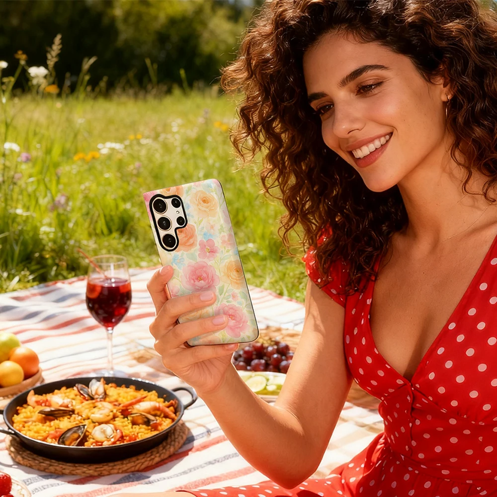 Funda de teléfono con ramo Floral de acuarela para Samsung Galaxy S25 Ultra S24 S23 Ultra Plus, funda trasera brillante de doble capa