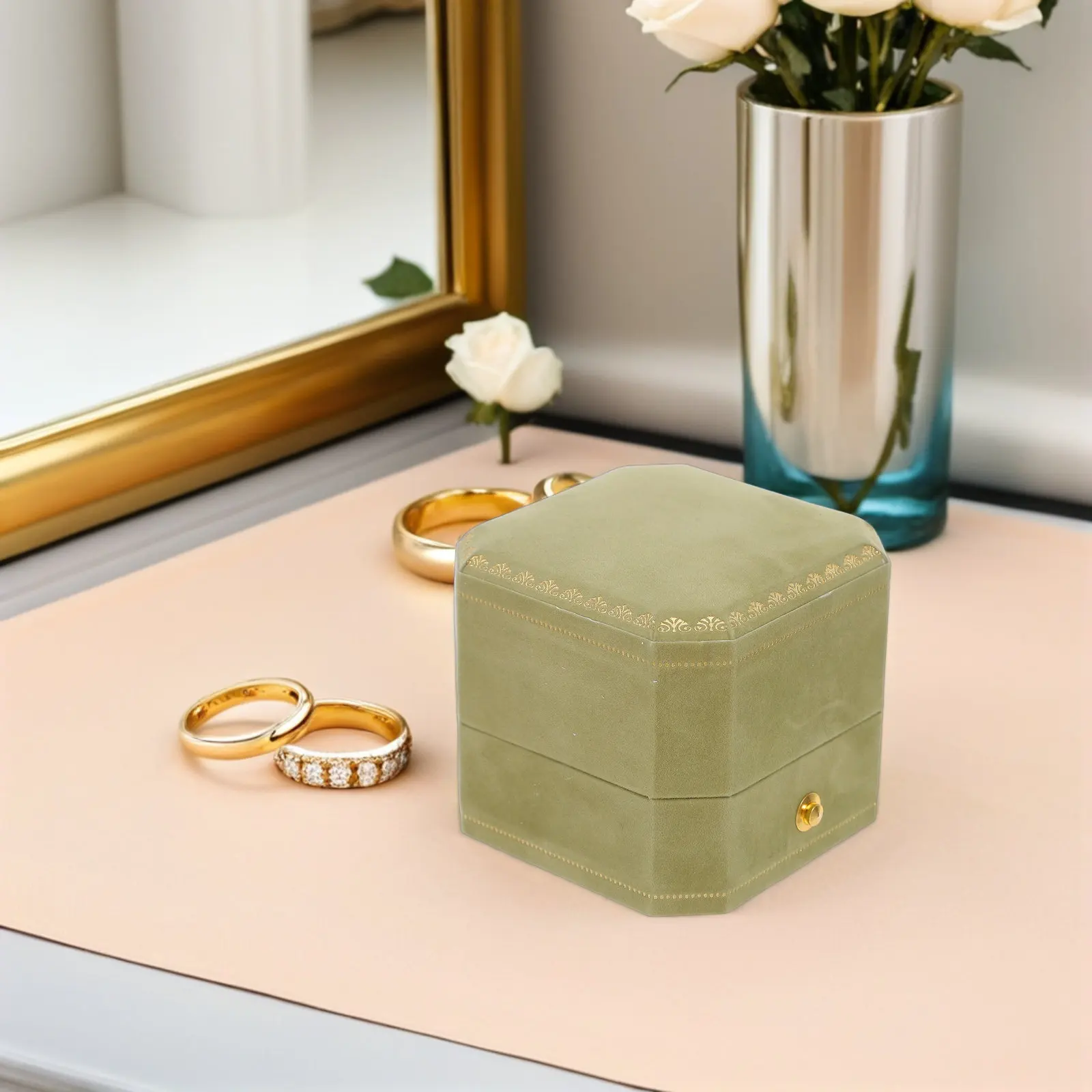 

Octagonal Ring Box Wedding Ceremony Engagement Jewelry Holder Small Ring Carrier Decorative Storage Case for Wedding Bands