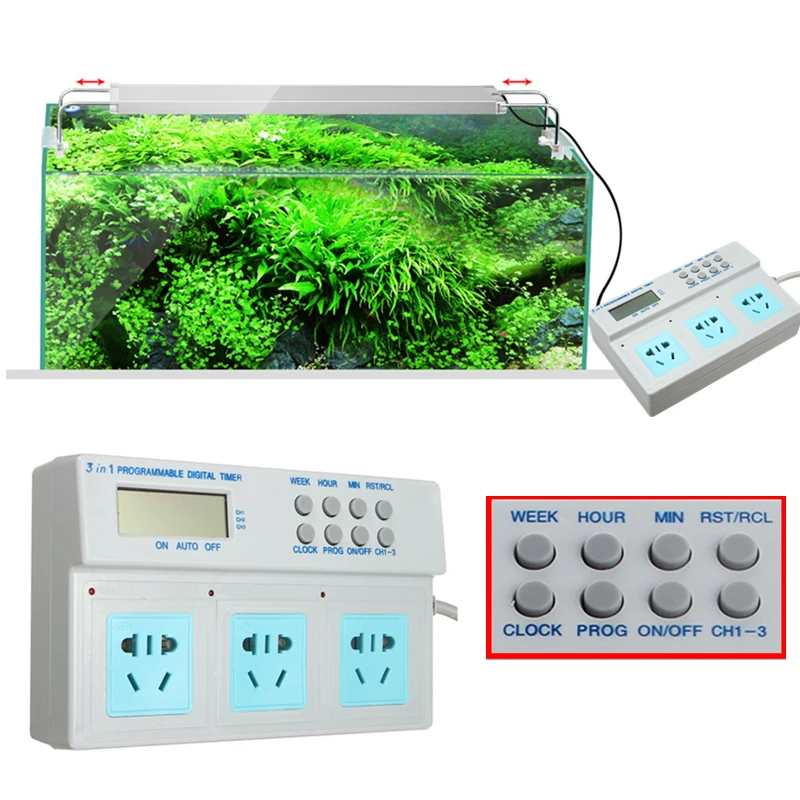 

Professional 3 In 1 Automatic LCD Digital Timer Socket Fish Tank Device Time Control for Aquarium Light Heater Filter Water Pump