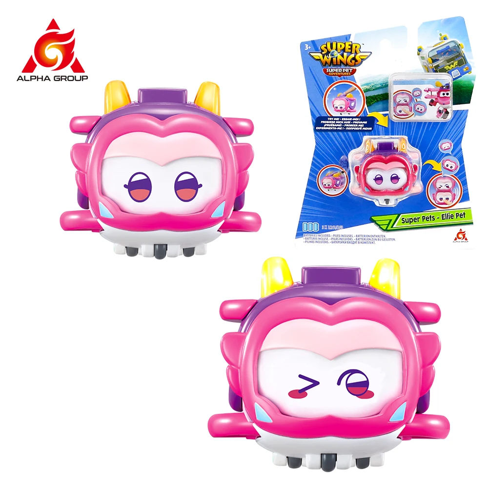 

Super Wings Super Pets -Ellie Pet Push Button for Change Expressions With lights Wheels Action Figures Stackable Kid Toys Gifts