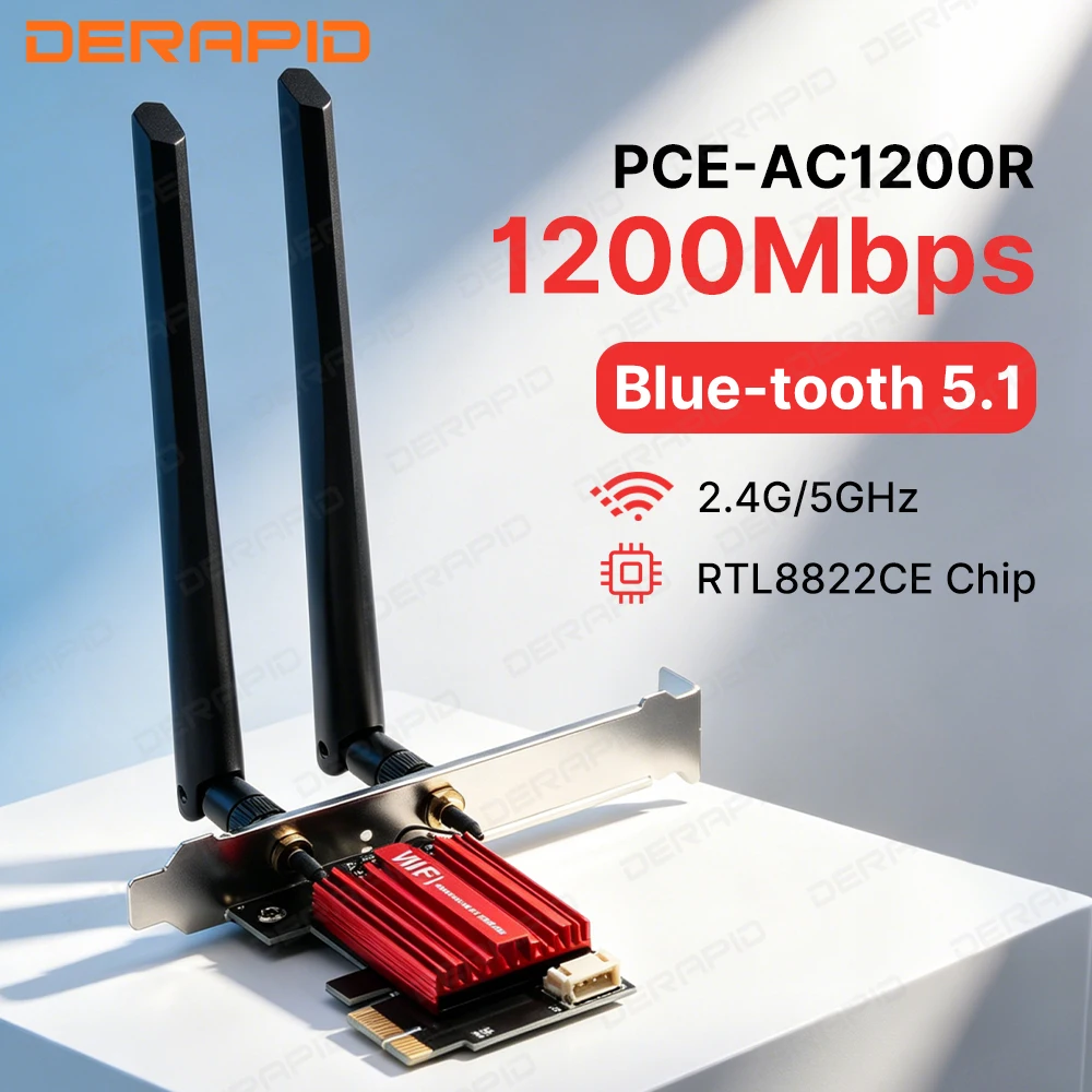 

Fast AC1200 PCIe WiFi Card BT5.1 Dual Band 5GHz 867Mbps Driver Free MU MIMO Adapter for Desktop PC Win10 11