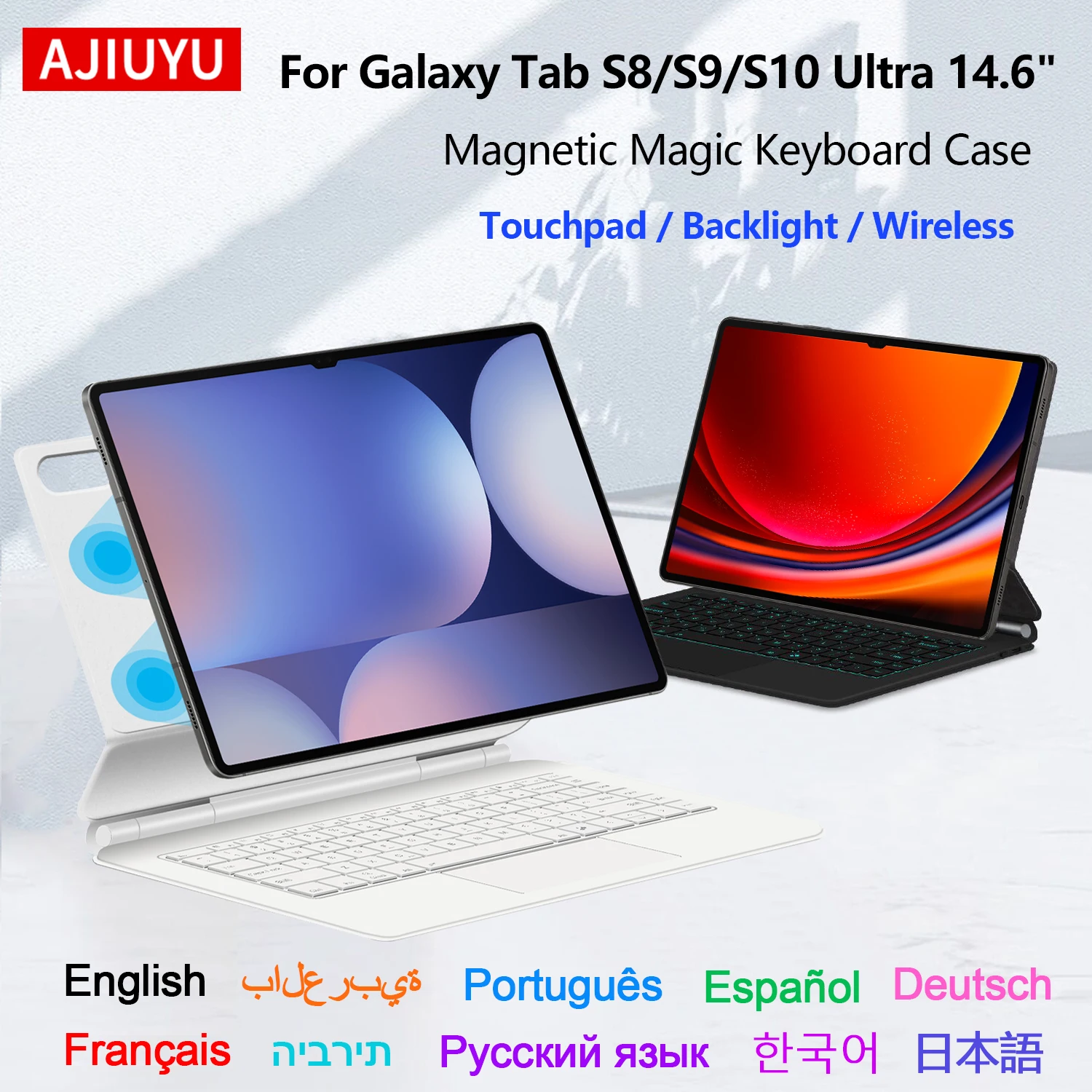 AJIUYU Backlight Magic Keyboard Case For Samsung Galaxy Tab S10 Ultra 14.6" S9 Ultra S8 ultra 14.6 Inch Smart Cover Multi-touch