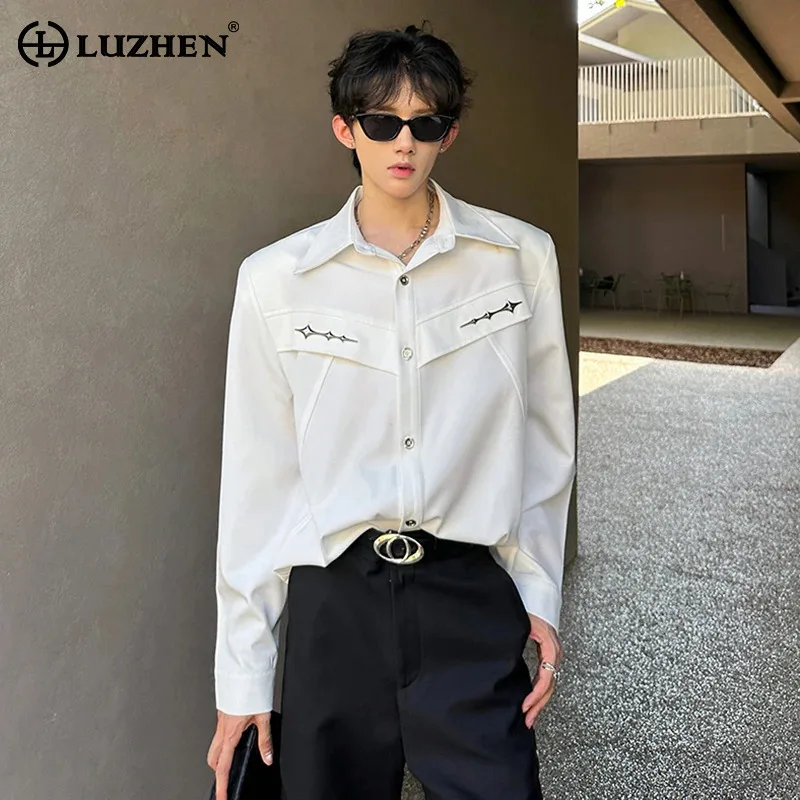 

LUZHEN Bust Patchwork Design Shoulder Pad Long Sleeve Shirts Men's 2025 Autumn Original Fashion Casual Male Tops Clothes JY4299