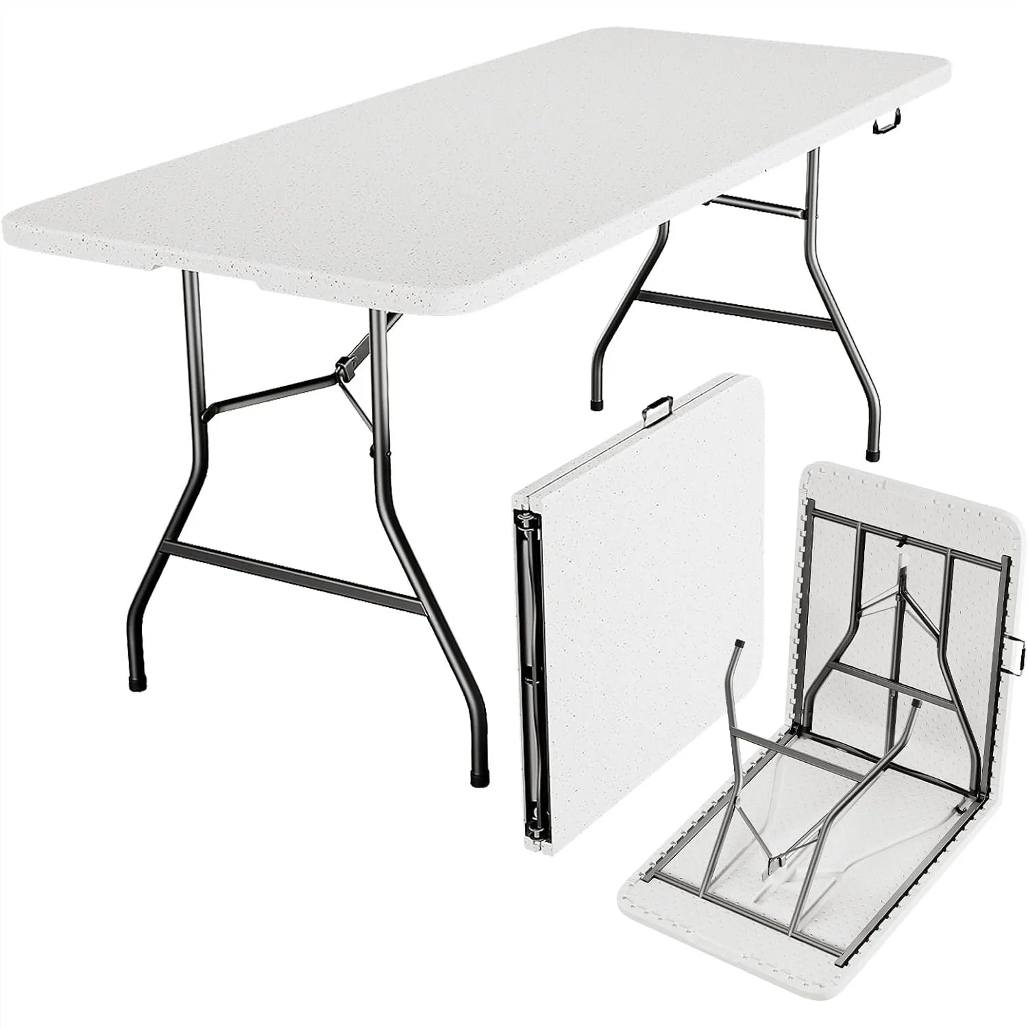 

Folding Table 6ft Heavy Duty Plastic Table with Handle Foldable Portable Utility for Outdoor Dining Wedding Party White