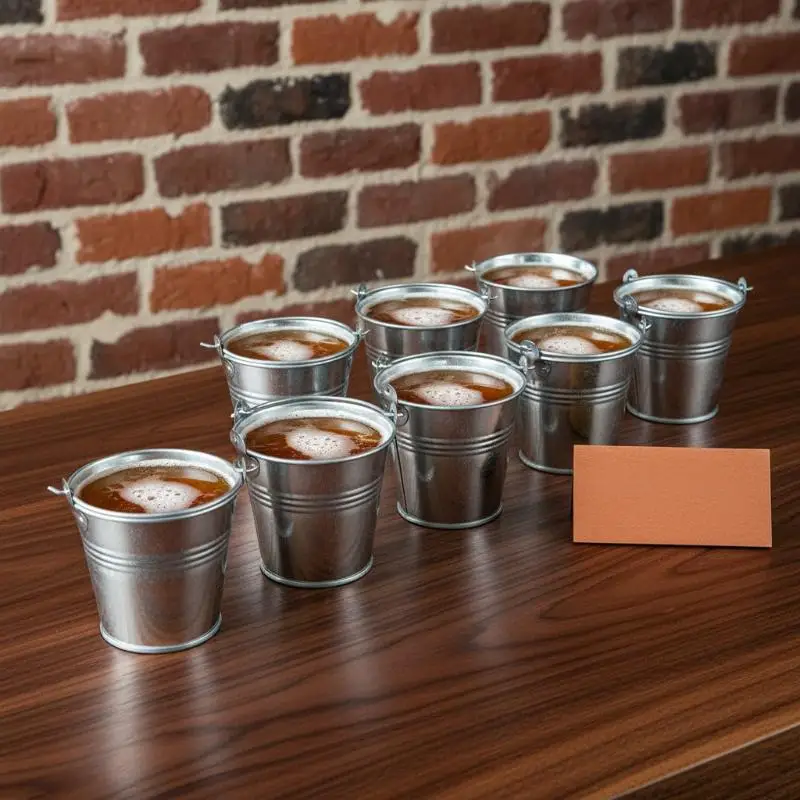 Mini Tin Bucket Drinking Cups 6 Pack with Handles Easy to Clean Rust Resistant Glasses for Beach Party Drink Cooling Gardening