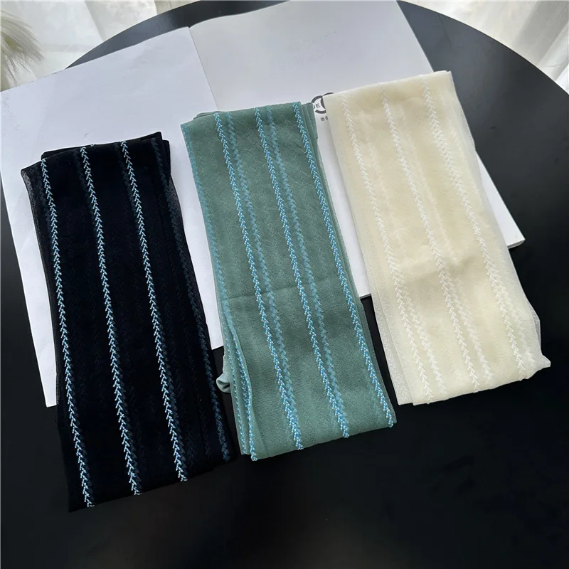 Women Tights Blue Wheat Vertical Striped Pantyhose Female Leggings Chic Green Jacquard Silk Stockings Sexy Leg Slimming Stocking